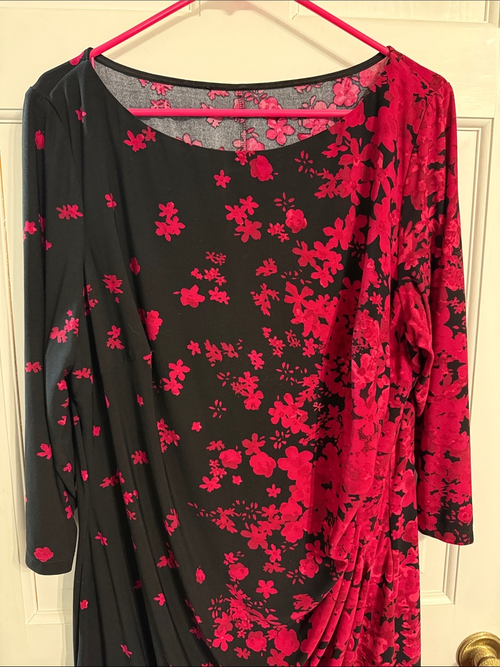 Chaps Black & Red Floral Draped Midi Dress - Picture 2 of 4
